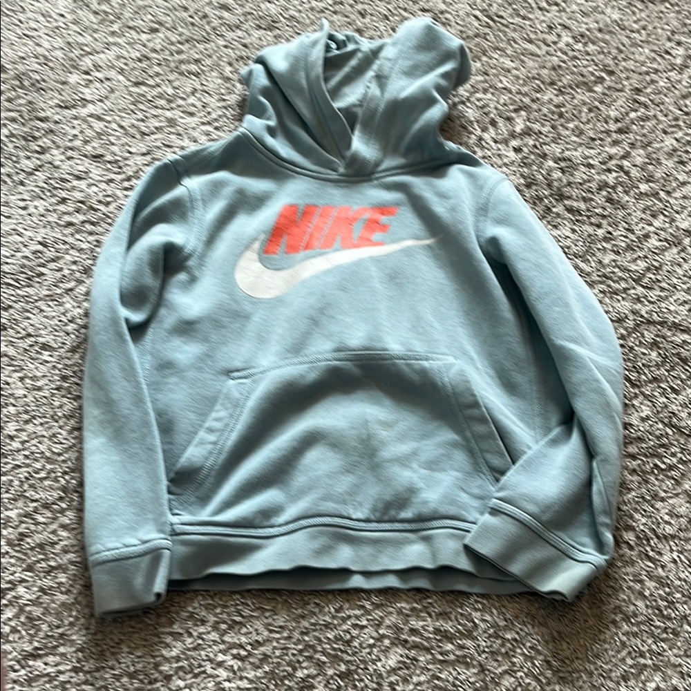 Nike Light Blue Hoodie with Red Logo